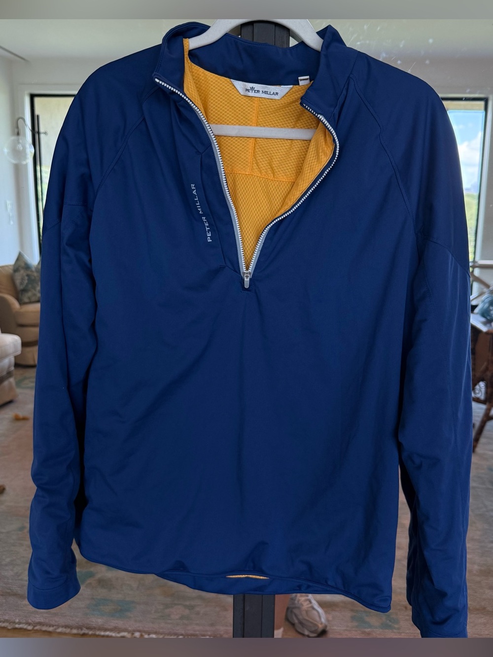 Peter Millar Navy Half Zip Performance Jacket with Yellow Lining